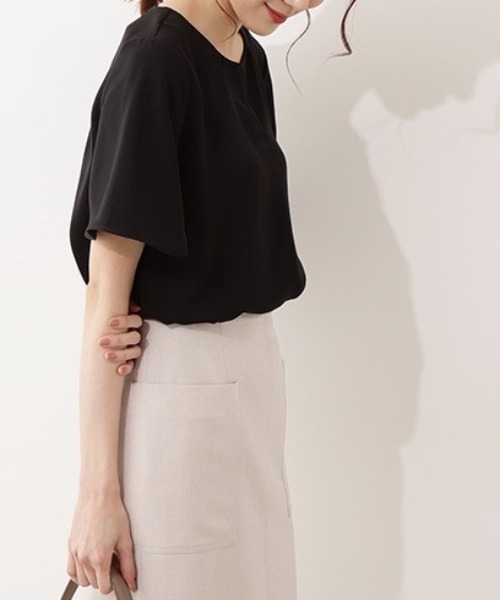 マルチサイズ ブラウス シャツ サテンダブルクロス半袖 レディース NATURAL BEAUTY BASIC マルチサイズ ブラウス シャツ サテン