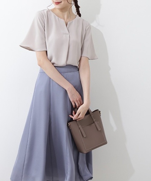 マルチサイズ ブラウス シャツ サテンダブルクロス長袖ブラウス レディース NATURAL BEAUTY BASIC マルチサイズ ブラウス シャツ サテン