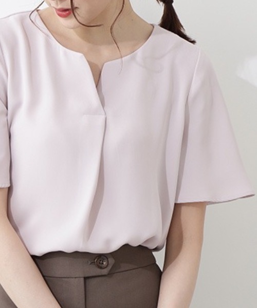 マルチサイズ ブラウス シャツ サテンダブルクロス半袖 レディース NATURAL BEAUTY BASIC マルチサイズ ブラウス シャツ サテン