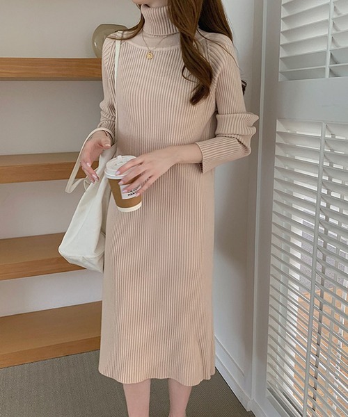 Girly Doll ワンピース リブタートルネックニットワンピース