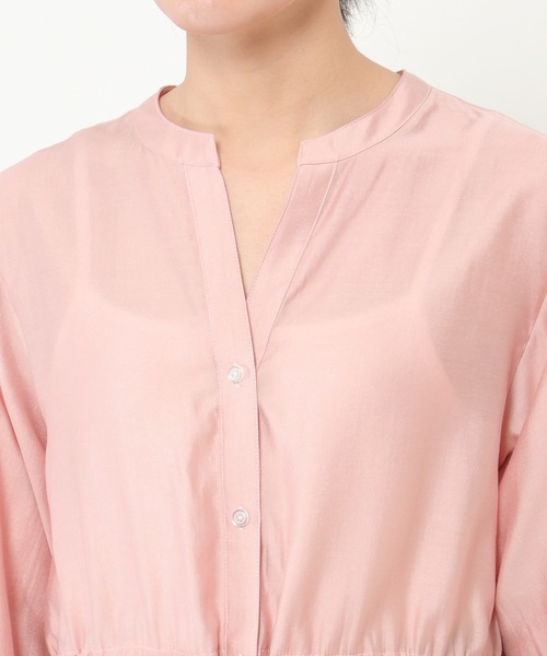 美品 POTECHINO タック入りスキッパーチュニックブラウス ピンク 桃 ikka（イッカ） ブラウス シャツ シアスキッパーチュニック レディース
