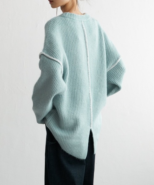 LBC ニット セーター 配色ステッチ畦ニットプルオーバー