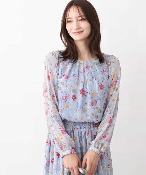 シャツ ブラウス 花柄シフォンブラウス/洗える レディース : 80008445 