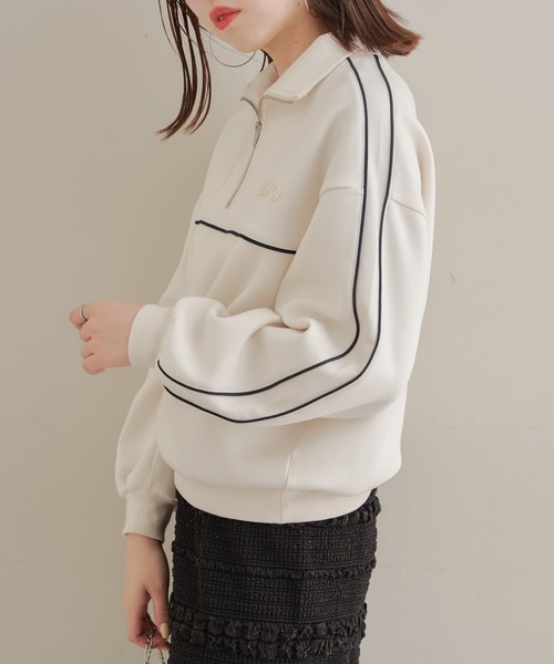 Chico（チコ） トレーナー スウェット パイピング刺繍ハーフジップ