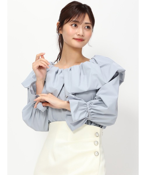 シャツ ブラウス 2024春夏新作バルーンオフショルダーブラウス 
