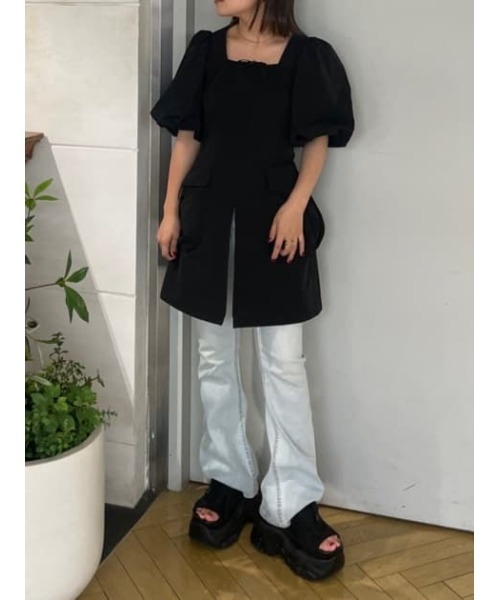 SATURDAYCLUB 飾りボタンヘムスリットワンピース Saturday Club】飾りボタンヘムスリットワンピース