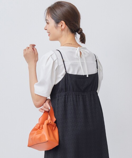 tシャツ 「洗える・接触冷感」タックスリーブポンチ カットソー レディース 組曲 tシャツ 「洗える・接触冷感」タックスリーブポンチ