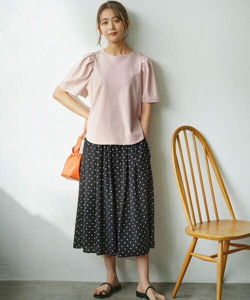 tシャツ 「洗える・接触冷感」タックスリーブポンチ カットソー レディース 組曲 tシャツ 「洗える・接触冷感」タックスリーブポンチ
