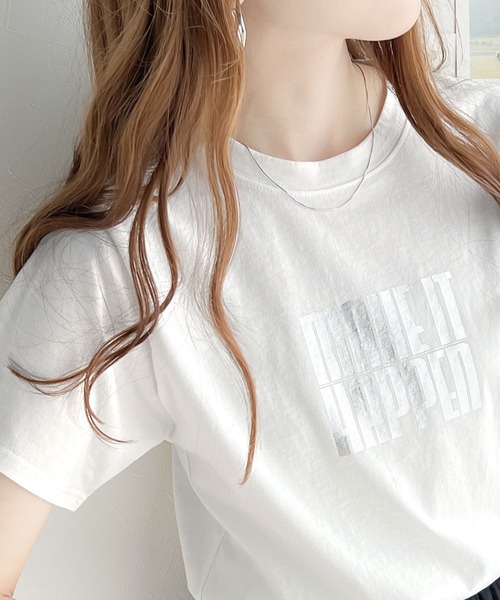 tシャツ 「mily bilet」一点投入でモードなおしゃれ感が漂う。綿100%箔プリントアソートTシャツ レディース | mily bilet | 01