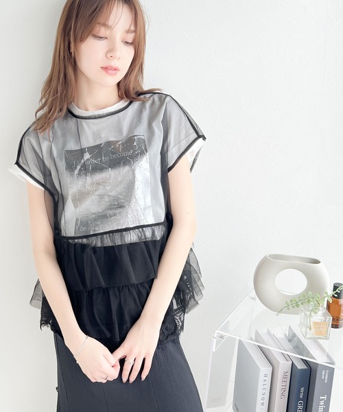 tシャツ 「mily bilet」一点投入でモードなおしゃれ感が漂う。綿100%箔プリントアソートTシャツ レディース | mily bilet | 09