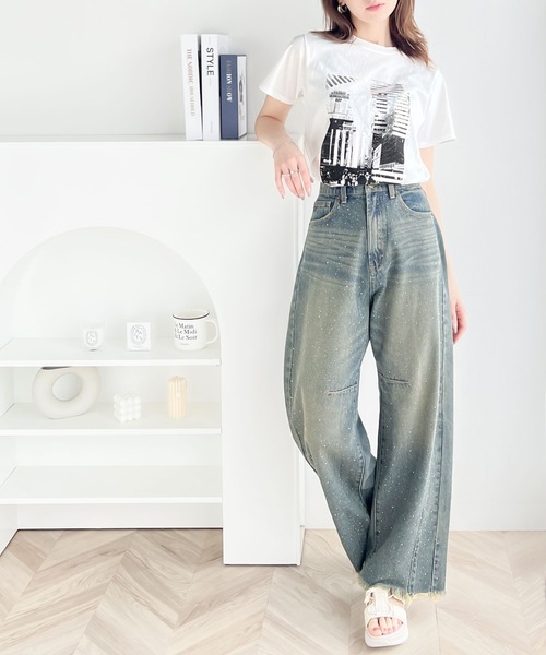 tシャツ 「mily bilet」一点投入でモードなおしゃれ感が漂う。綿100%箔プリントアソートTシャツ レディース | mily bilet | 17
