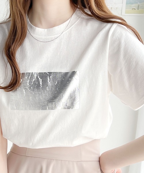 tシャツ 「mily bilet」一点投入でモードなおしゃれ感が漂う。綿100%箔プリントアソートTシャツ レディース | mily bilet | 12