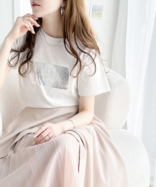 tシャツ 「mily bilet」一点投入でモードなおしゃれ感が漂う。綿100%箔プリントアソートTシャツ レディース | mily bilet | 13