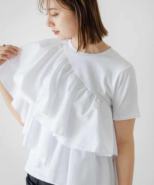 rectangle tシャツ アシンメトリーフリルTシャツ レディース