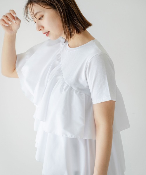 rectangle tシャツ アシンメトリーフリルTシャツ レディース