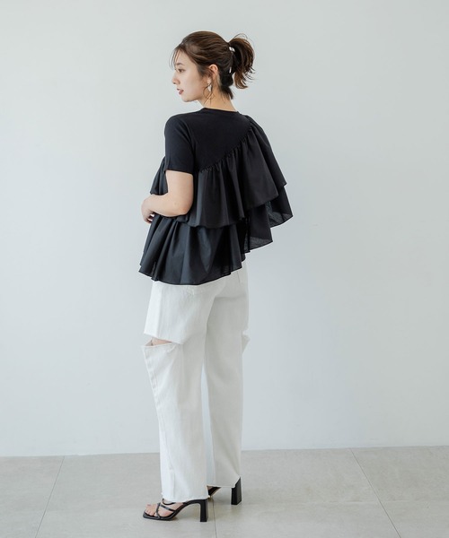 rectangle tシャツ アシンメトリーフリルTシャツ レディース