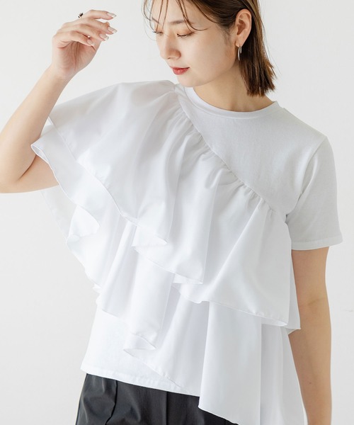 rectangle（レクタングル） tシャツ アシンメトリーフリルTシャツ