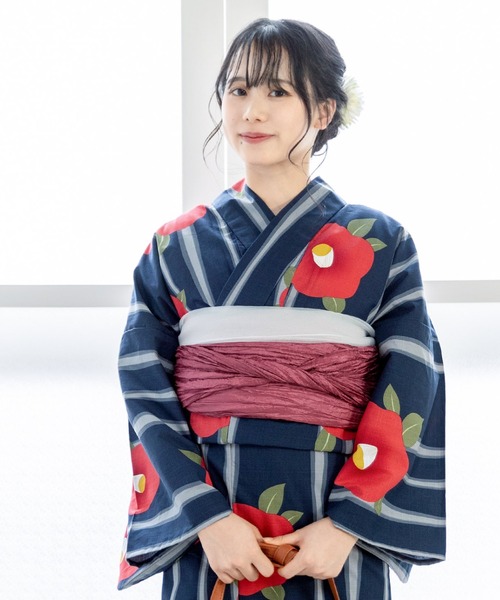 KIMONOMACHI 浴衣 レディース 浴衣としわ兵児帯の2点セット Fサイズ 綿