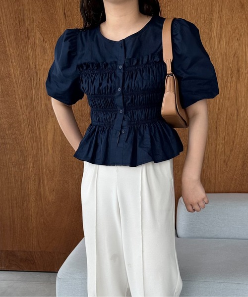 シャツ ブラウス shirring frill puff blouse / シャーリングフリル 
