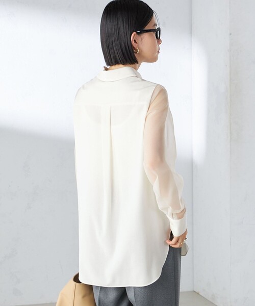 SHIPS（シップス） ブラウス シャツ 「手洗い可能」シアー袖