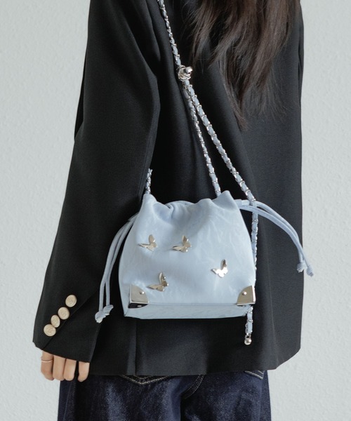 AU発【PRENE BAGS】軽量ショルダーバッグ★2種ストラップ付き★ LA VORAGINE ショルダーバッグ バッグ 2 way蝶付きバケツ型