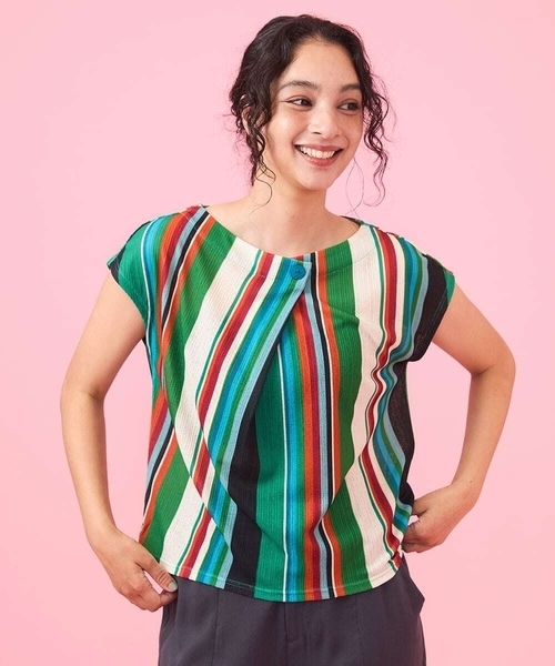 Jocomomola tシャツ Color de luz マルチカラーストライプ