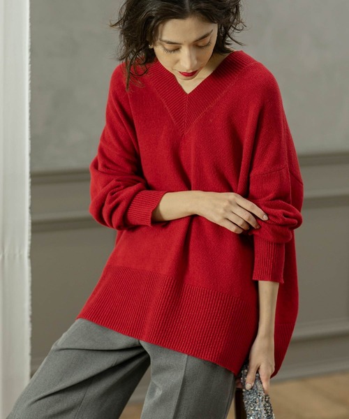 美品✨ファビアナフィリッピ エクストラファインウール2WAYハイネックニット 赤 OPAQUE.CLIP（オペークドットクリップ） ニット セーター ミドルゲージ