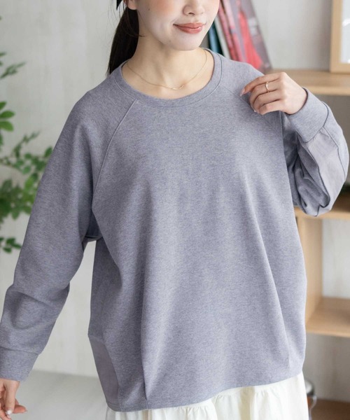 異素材シャツプルオーバー レディース NAVY（ファッション） tシャツ NAVY 異素材切替プルオーバー