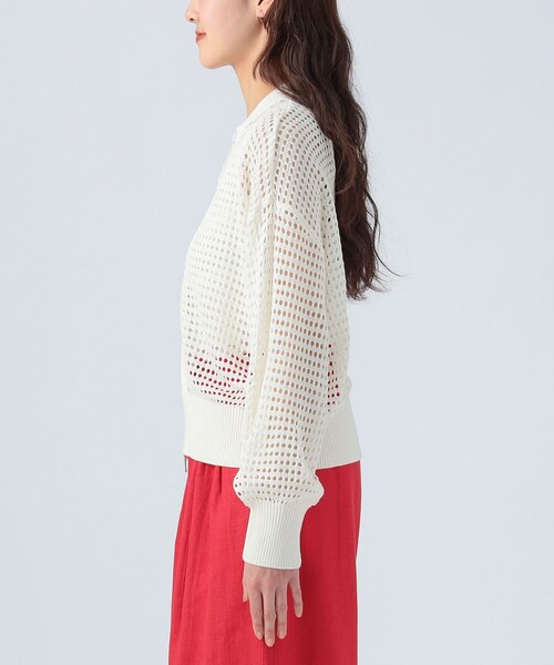 BEAMS HEART カーディガン ジップ メッシュニット レディース
