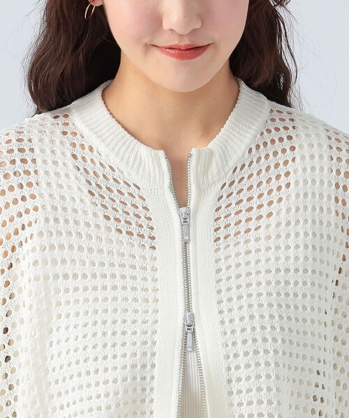 BEAMS HEART カーディガン ジップ メッシュニット レディース