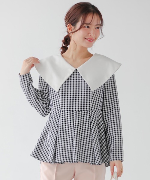 Fit more（フィットモア） ビッグカラーギンガムチェックトップス