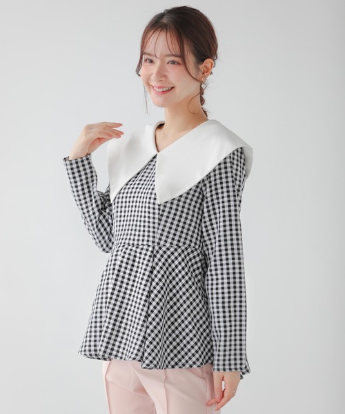 Fit more（フィットモア） ビッグカラーギンガムチェックトップス