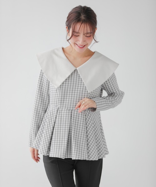 Fit more（フィットモア） ビッグカラーギンガムチェックトップス