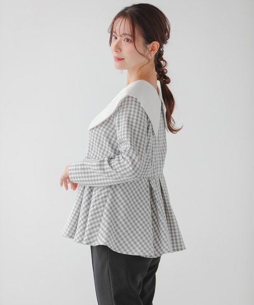 Fit more（フィットモア） ビッグカラーギンガムチェックトップス