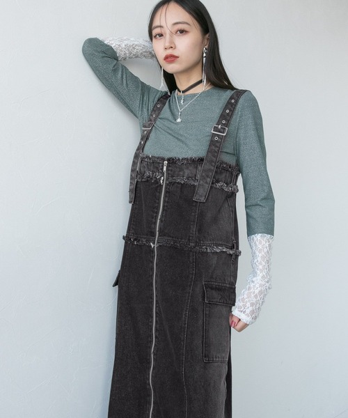 HARE 加工デニムジャンバースカート HARE ワンピース カコウデニムジャンスカ(HARE) : ZOZOTOWN