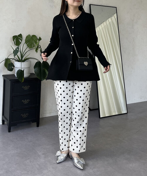 ニット セーター ペプラム衿カーデ レディース Loungedress ニット セーター ペプラム衿カーデ レディース