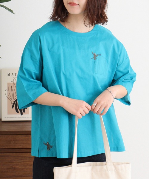 ブラウス シャツ EMAGO いたずらネコ刺繍ブラウス レディース