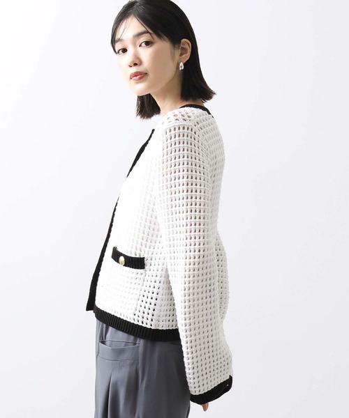 トラッツォドンナ　 半袖カーディガン　新品　レディース Torrazzo Donna カーディガン メッシュバイカラーカーディガン