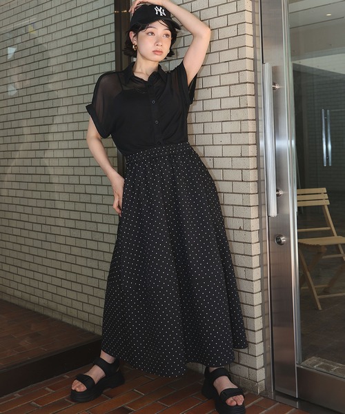 Ampirula スカート ドット柄ティアードフレアロングスカート