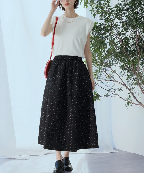 Ampirula スカート ドット柄ティアードフレアロングスカート
