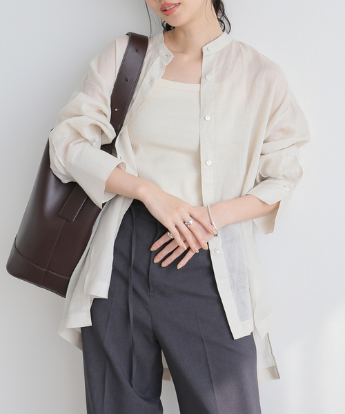 ブラウス シャツ シアーラミーローンイレギュラーヘムスリーブ ブラウス レディース journal standard L'essage ブラウス シャツ ラミーシアーシャツ