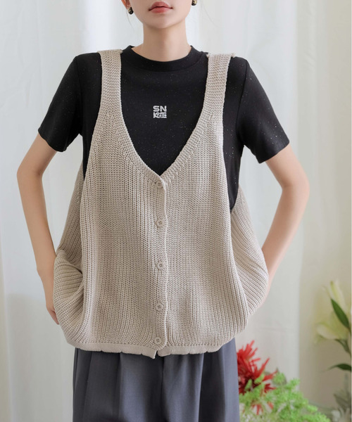 ネイティブニットタンク 春夏にぴったり。2WAY配色ニットタンクトップ | ファッション通販
