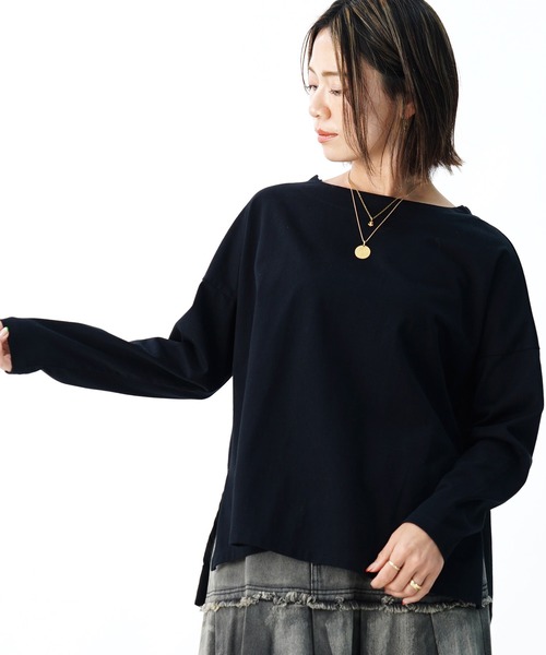 tシャツ 「AECA BLANC」アエカブラン/バック異素材切り替え　ギャザープルオーバー レディース AECA BLANC】アエカブラン/バック異素材切り替え ギャザープル