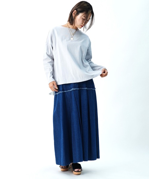 tシャツ 「AECA BLANC」アエカブラン/バック異素材切り替え　ギャザープルオーバー レディース UNDICI・NOVE tシャツ 「AECA BLANC」アエカブラン/バック異素材