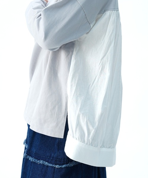 tシャツ 「AECA BLANC」アエカブラン/バック異素材切り替え　ギャザープルオーバー レディース AECA BLANC】アエカブラン/バック異素材切り替え ギャザープル
