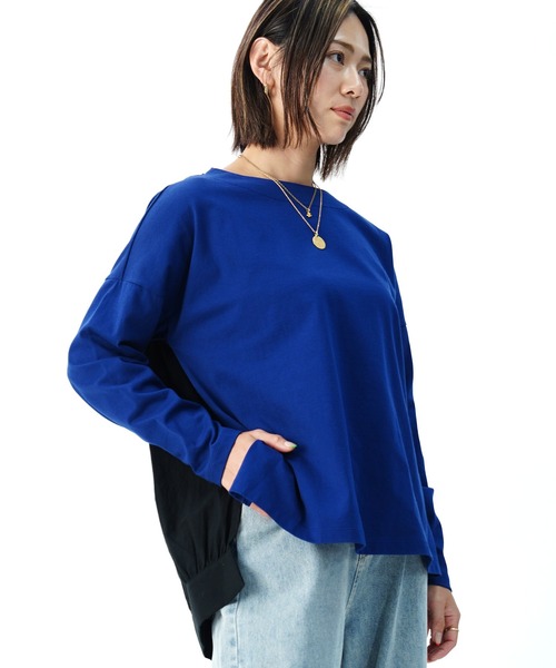 tシャツ 「AECA BLANC」アエカブラン/バック異素材切り替え　ギャザープルオーバー レディース AECA BLANC】アエカブラン/バック異素材切り替え ギャザープル