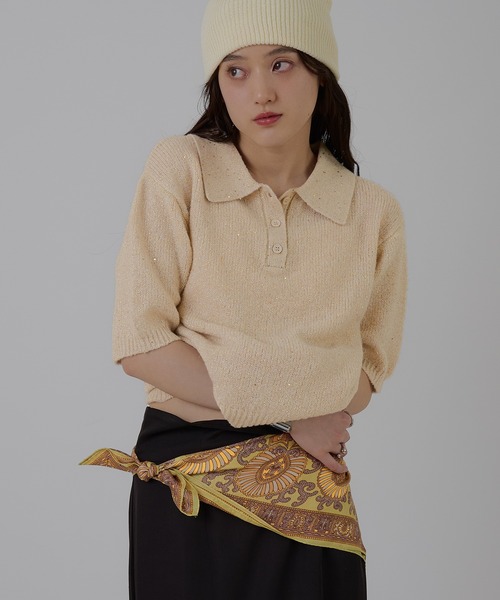 MUHET ポロシャツ ポロ glitter polo knit / グリッターポロ