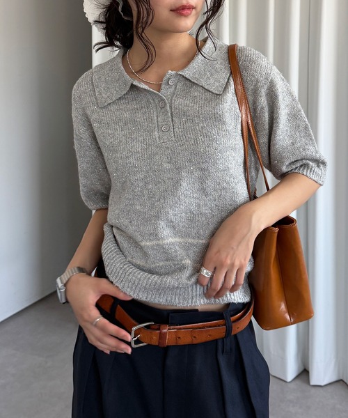 MUHET ポロシャツ ポロ glitter polo knit / グリッターポロ