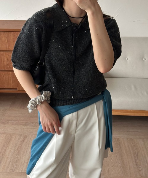MUHET ポロシャツ ポロ glitter polo knit / グリッターポロ