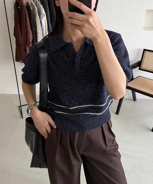 ORIMI グリッターニットポロ MUHET ポロシャツ ポロ glitter polo knit / グリッターポロ